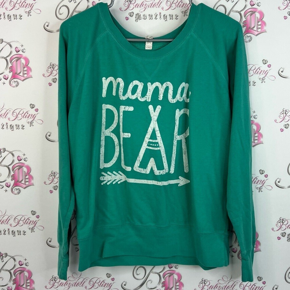 Live & tell sweater Mama Bear tipi graphic pull over green blue Teal Sweatshirt - Picture 1 of 12